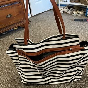 DSW striped duffle bag
